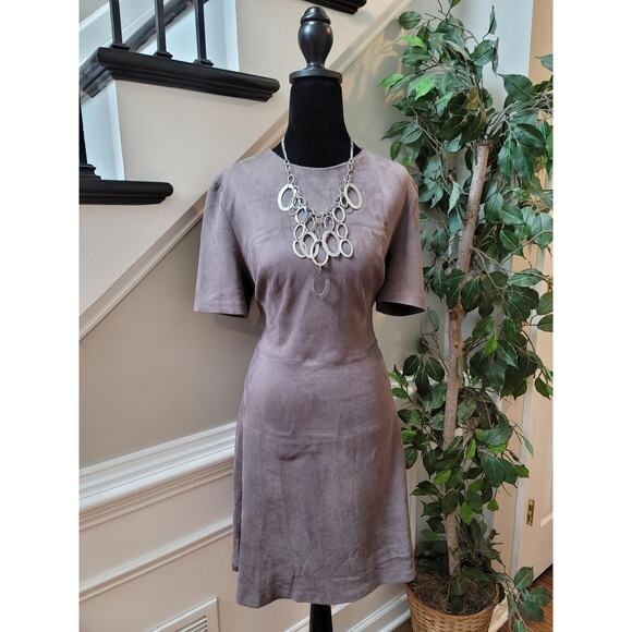 Fate Faux Suede Dress Womens Medium Taupe Polyester Blend Short Sleeve - Picture 1 of 12